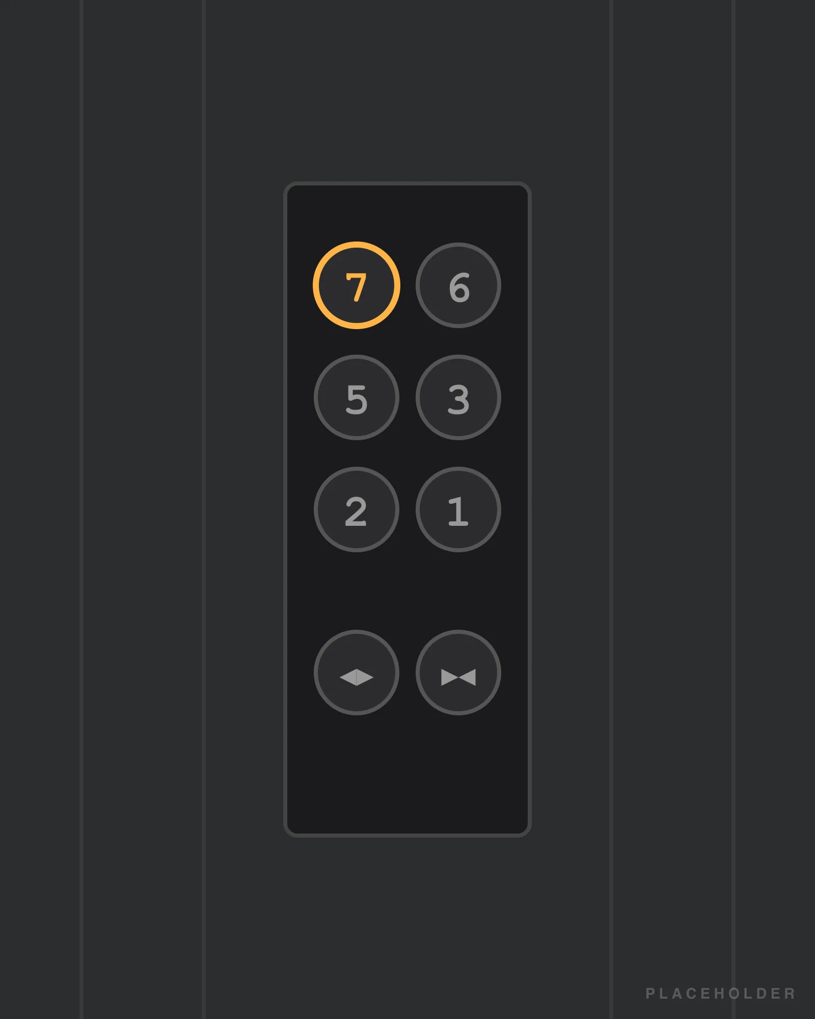 The elevator button panel. Seven is lit. There is no button for four.